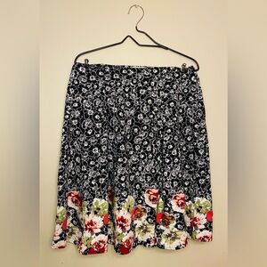 Christopher & Banks Black Floral Midi Skirt
